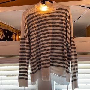 Lucky Brand•Long Sleeve•Turtle Neck•White And Grey Stripes•XL Or Oversized If M